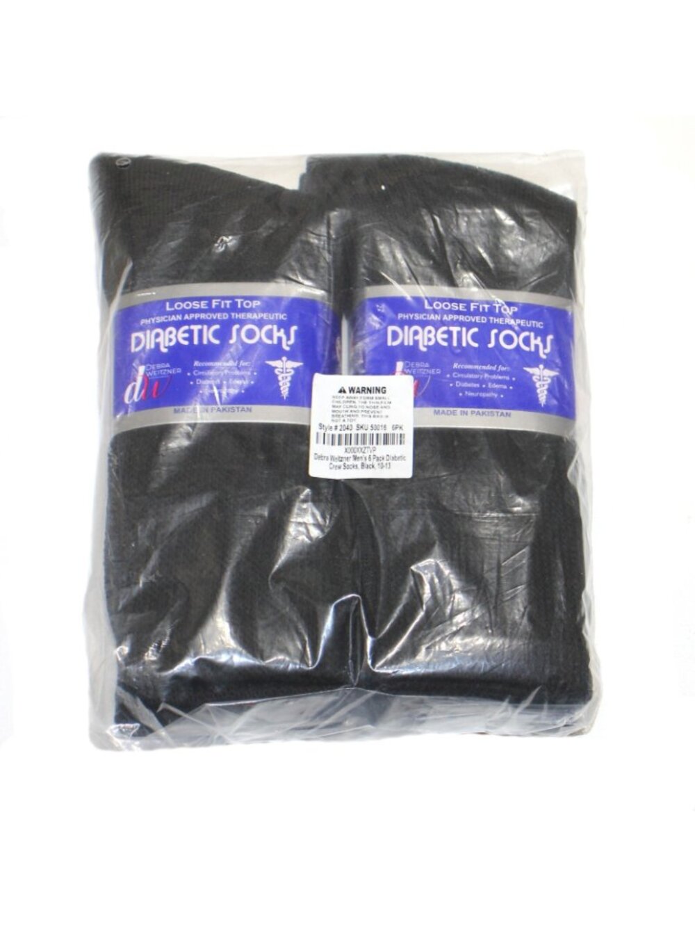 Weitzner Mens Black Diabetic Crew Socks Loose Fit Top 6 Pair 10-13